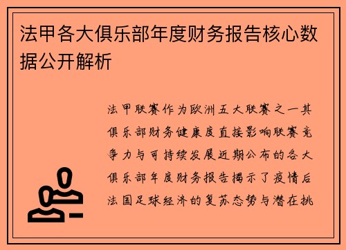 法甲各大俱乐部年度财务报告核心数据公开解析